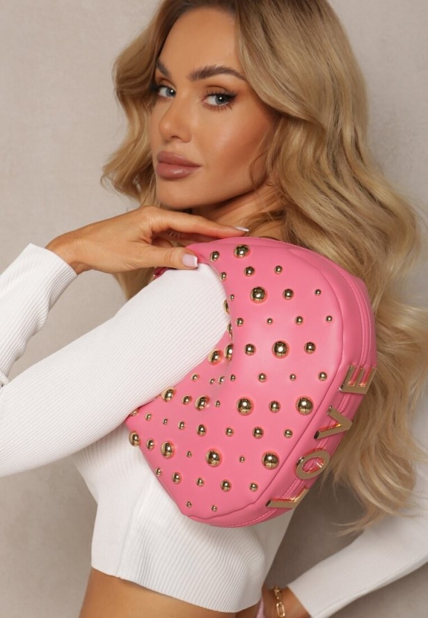 Fuksjowa Mała Torebka ze Zdobieniem i Odpinanym Paskiem Wyneth