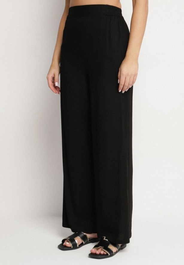 Czarny Komplet z Wiskozą Koszula Ściągana w Talii i Szerokie Spodnie Divellara