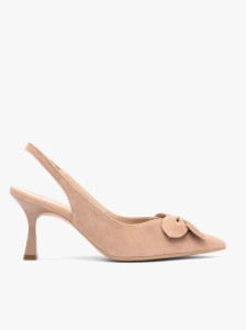 Różowe czółenka bez pięty slingback z kwiatem