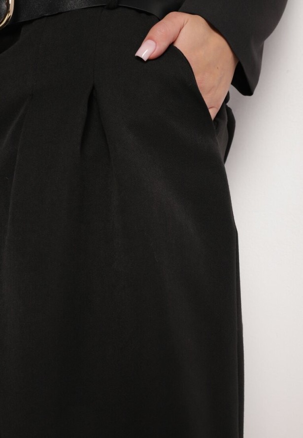 Czarne Garniturowe Spodnie z Wiskozą o Szerokim Kroju z Paskiem Ravilis