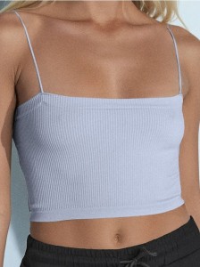 Prążkowany top na ramiączkach - niebieski