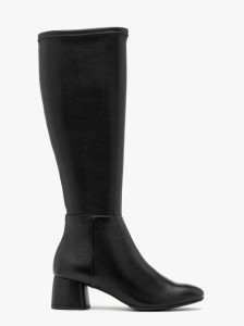 Czarne kozaki z elastyczną szeroką cholewką na niskim obcasie