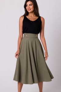 Rozkloszowana spódnica z wysokim stanem i kieszeniami khaki