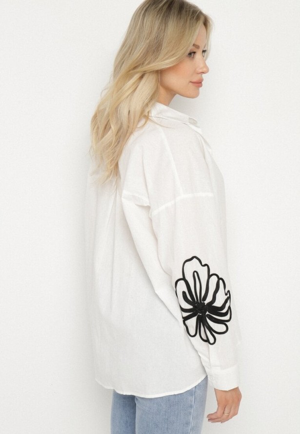 Biała Bawełniana Koszula z Kwiatowymi Aplikacjami Talreina