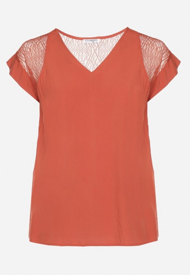 Beżowa Bluzka z Wiskozy z Przezroczystymi Wstawkami Zelauri