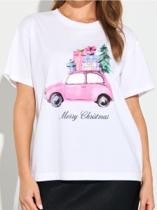 Bawełniana koszulka z nadrukiem świątecznym - biały