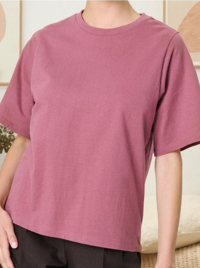 Gładka koszulka z krótkim rękawem - różowy