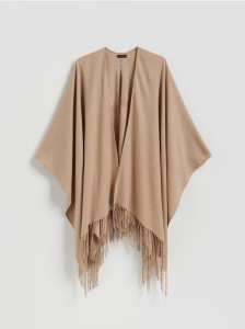 Poncho z frędzlami - kremowy