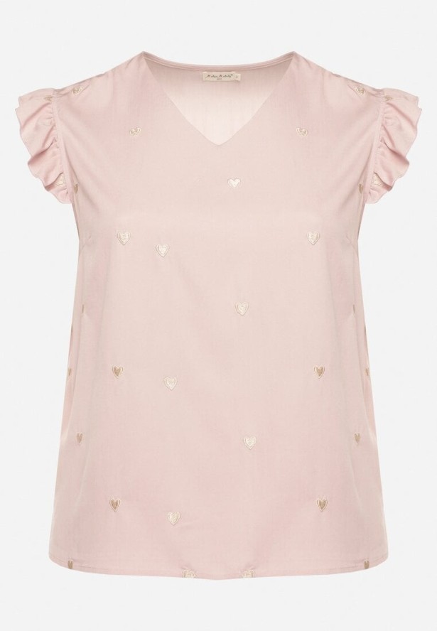 Różowa Bluzka z Wiskozą w Haftowane Serca Nelovira