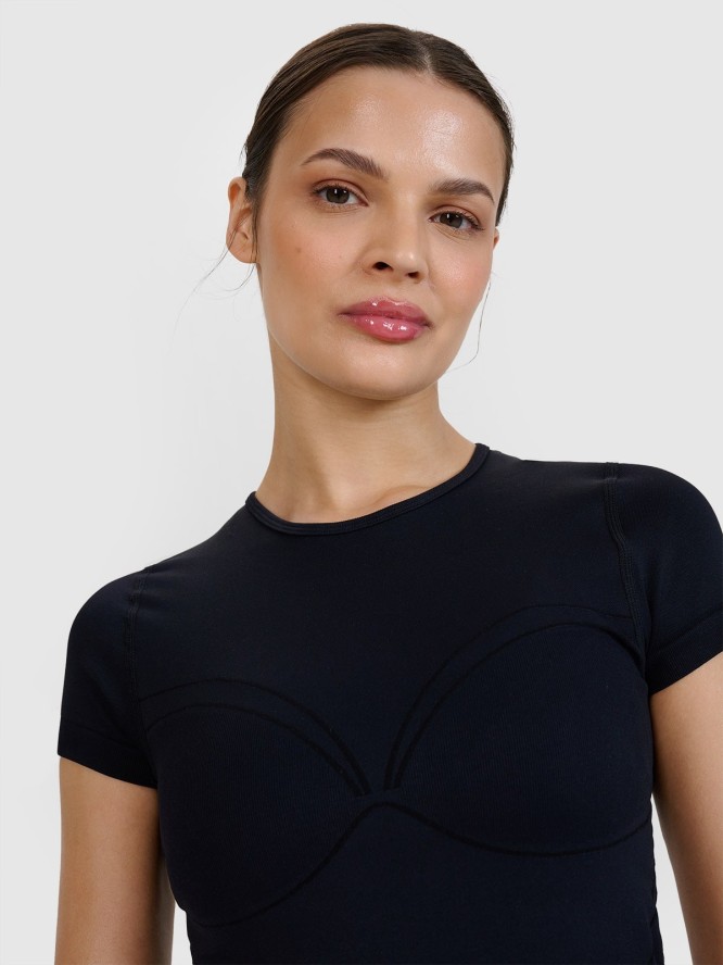 4F Koszulka do jogi i pilatesu szybkoschnąca damska - czarna M/L