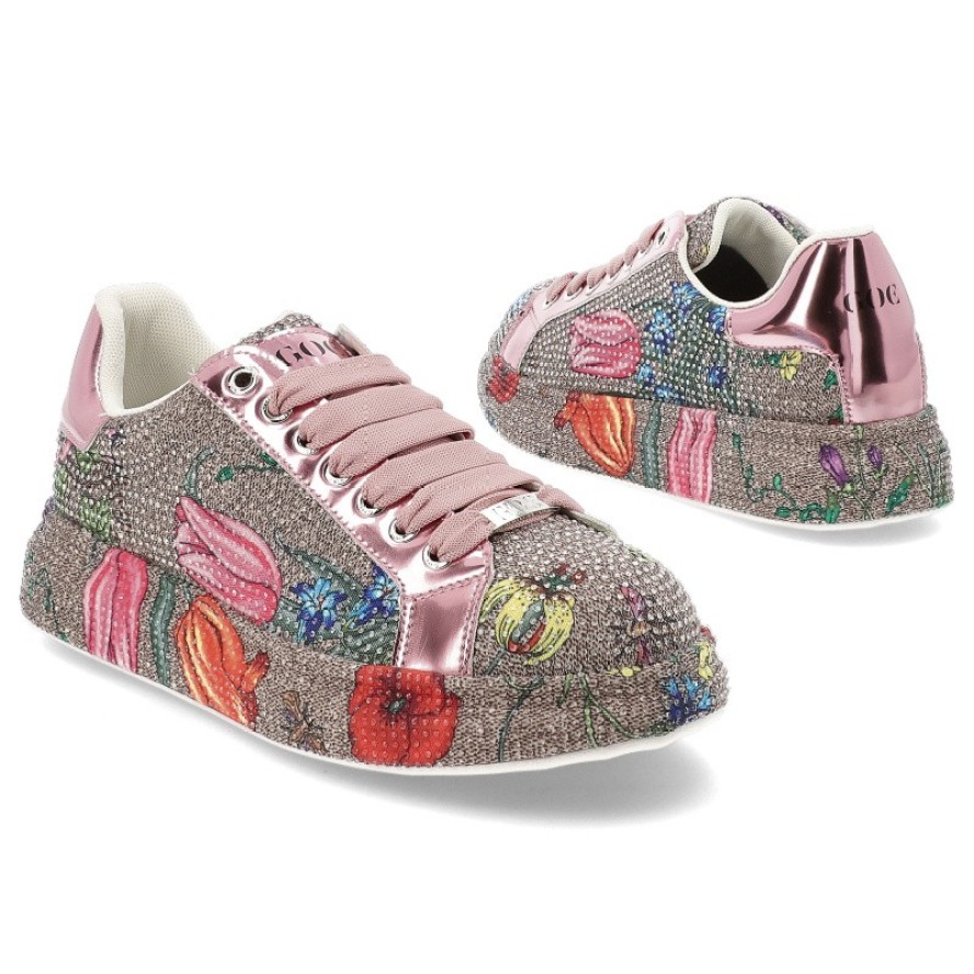 Różowe Sneakersy GOE Stylowe Błyszczące Obuwie Damskie