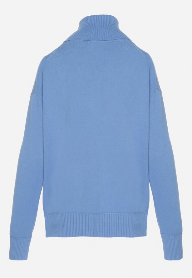 Niebieski Golf z Domieszką Kaszmiru Ozdobiony Przeszyciami Avonella