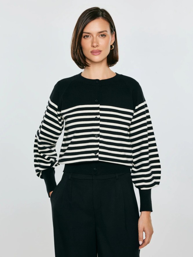 Kardigan damski z wiskozy w białe paski czarny Suzana 906