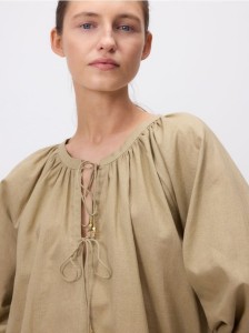 Bluzka z dodatkiem lnu - oliwkowy