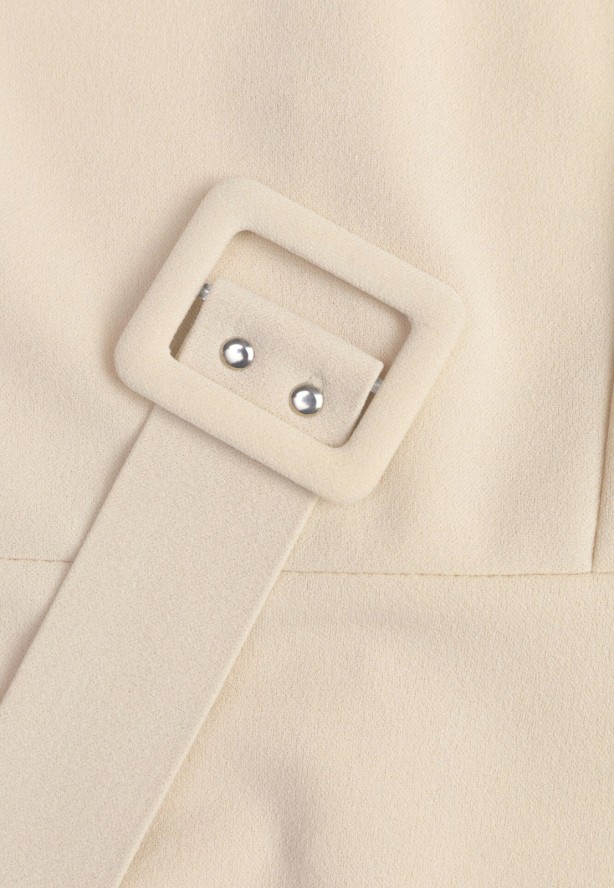 Beżowa Rozkloszowana Sukienka Ozdobiona Paskiem Desianna