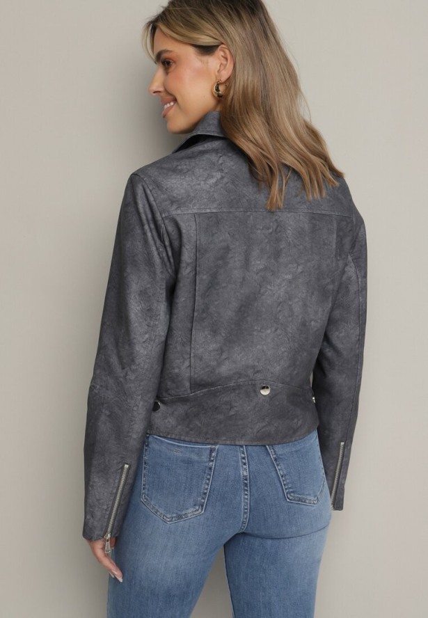 Szara Kurtka Ramoneska z Kieszeniami i Paskiem z Klamrą Polvila