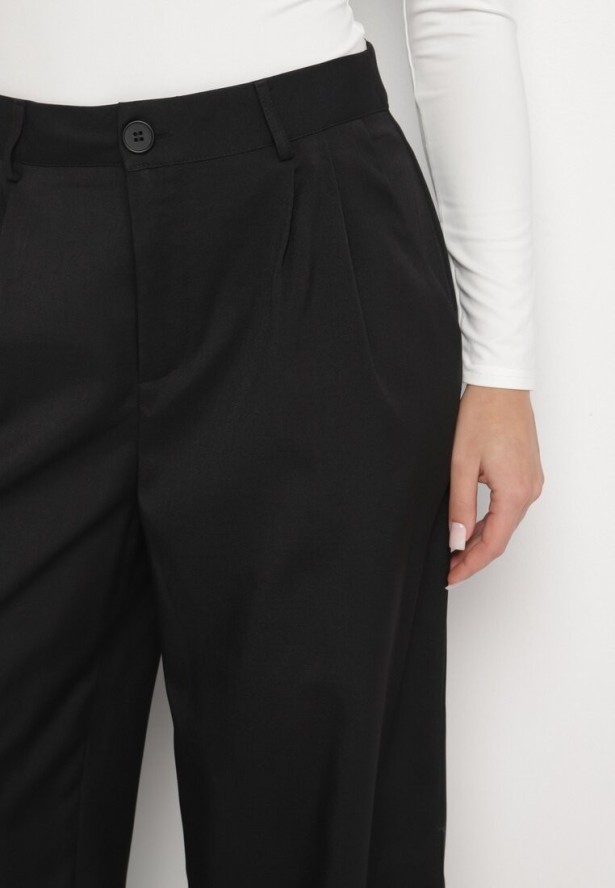 Czarne Spodnie Garniturowe o Prostych Nogawkach z Wysokim Stanem Falzemira