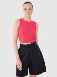 4F Crop top dzianinowy damski - różowy M
