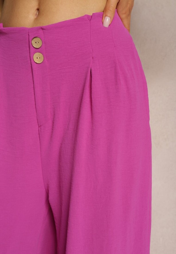 Fioletowe Spodnie w Stylu Alladynek High Waist Wykończone Gumką w Pasie Riselma