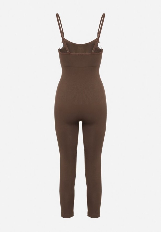 Brązowy Kombinezon Bodycon z Cienkimi Ramiączkami Nevithas