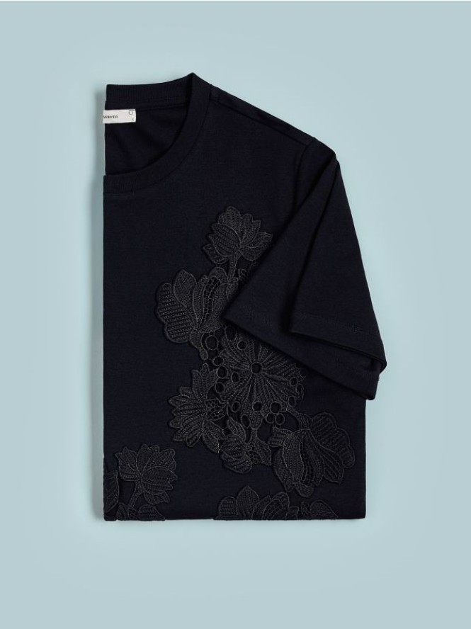 T‑shirt z koronkową aplikacją - czarny