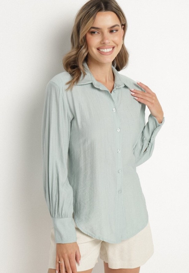 Jasnozielona Koszula z Usztywnionymi Ramionami Ozdobiona Sznurkiem Meroriela