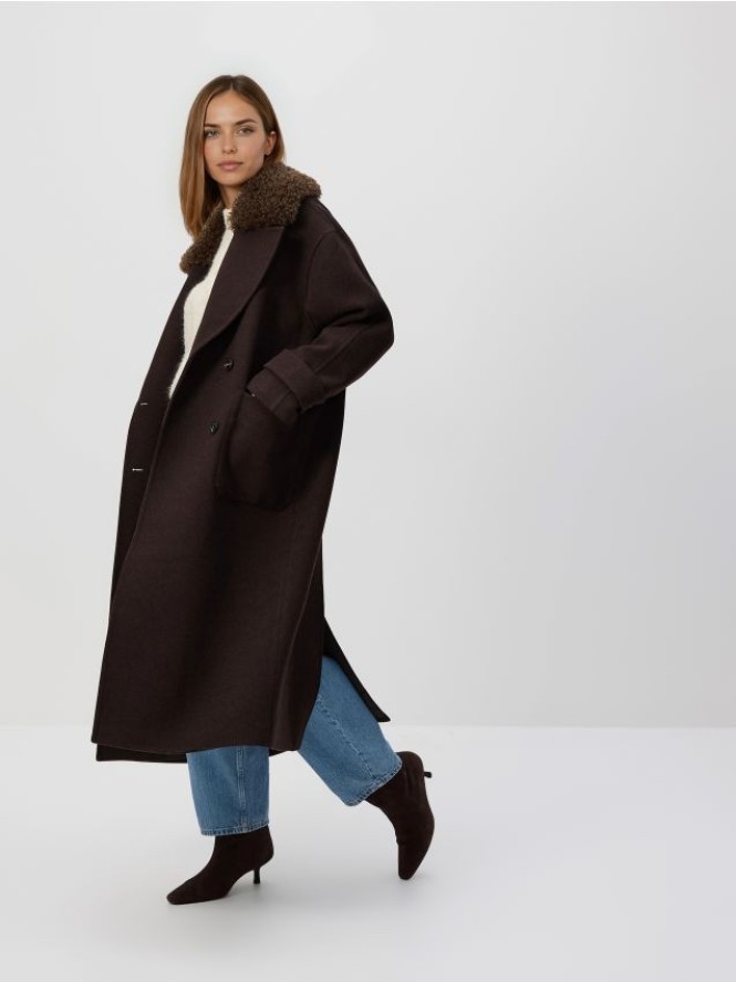 Płaszcz z dodatkiem wełny - ciemnobrązowy