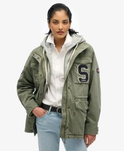 superdry Kurtka Military z Kapturem w Jerseyu – Dusty Olive Green