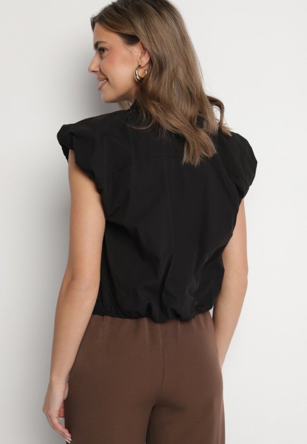 Czarna Bawełniana Koszula bez Rękawów z Cyrkoniami Aseki