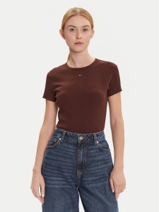 Tommy Jeans T-Shirt Essential DW0DW17383 Brązowy Slim Fit