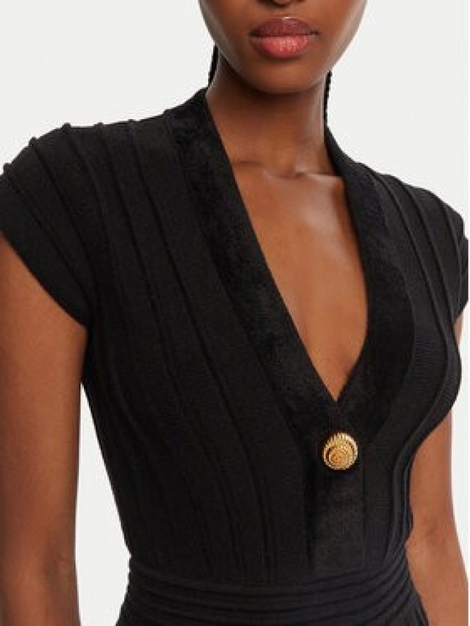 Balmain Sukienka dzianinowa DF0R7086KH64 Czarny Regular Fit
