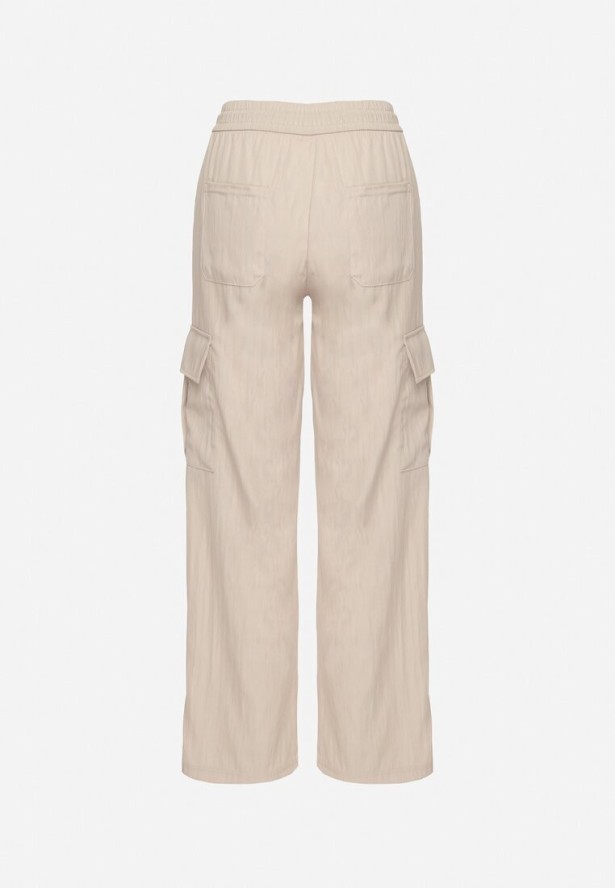 Jasnobeżowe Szerokie Spodnie Cargo z Bawełną i Wysokim Stanem Maillira