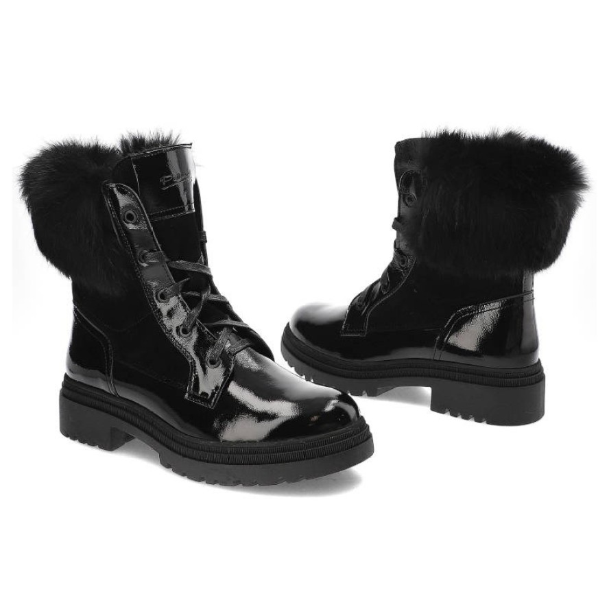 Czarne Botki Pollonus Ocieplane Skórzane Buty Damskie