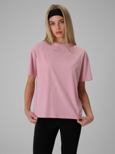 4F T-shirt loose gładki damski - różowy L