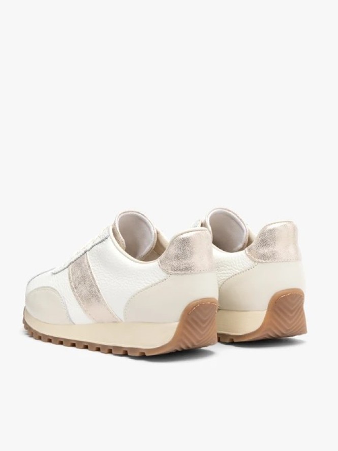 Kremowe buty sportowe ze złotym paskiem