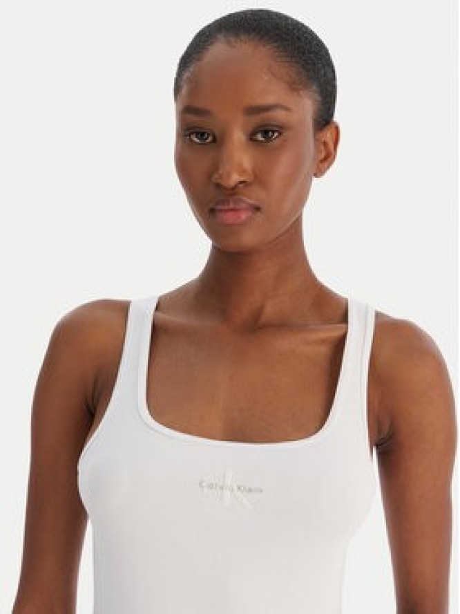 Calvin Klein Jeans Top Monologo Scoop Nk Rib LV047A804G Biały Slim Fit