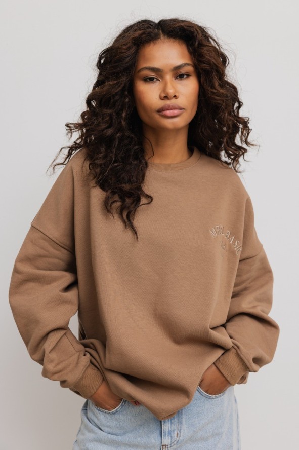 Bluza damska o kroju oversize z HAFTEM w kolorze CAMEL - CRAFT-UNI