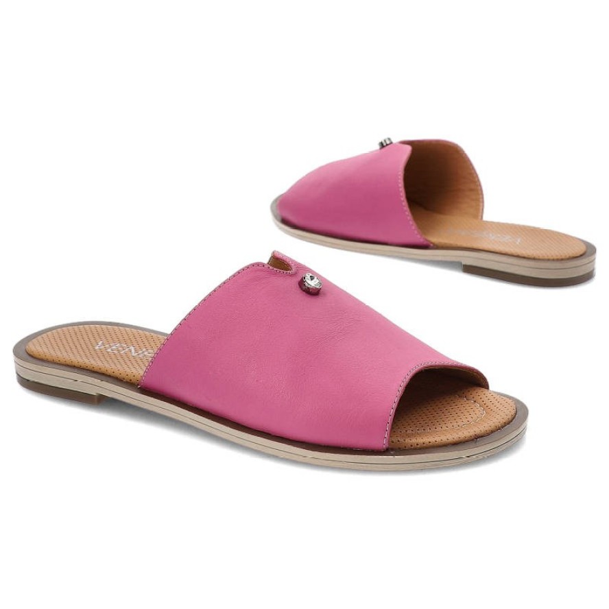 Różowe Klapki Venezia Skórzane Buty Damskie