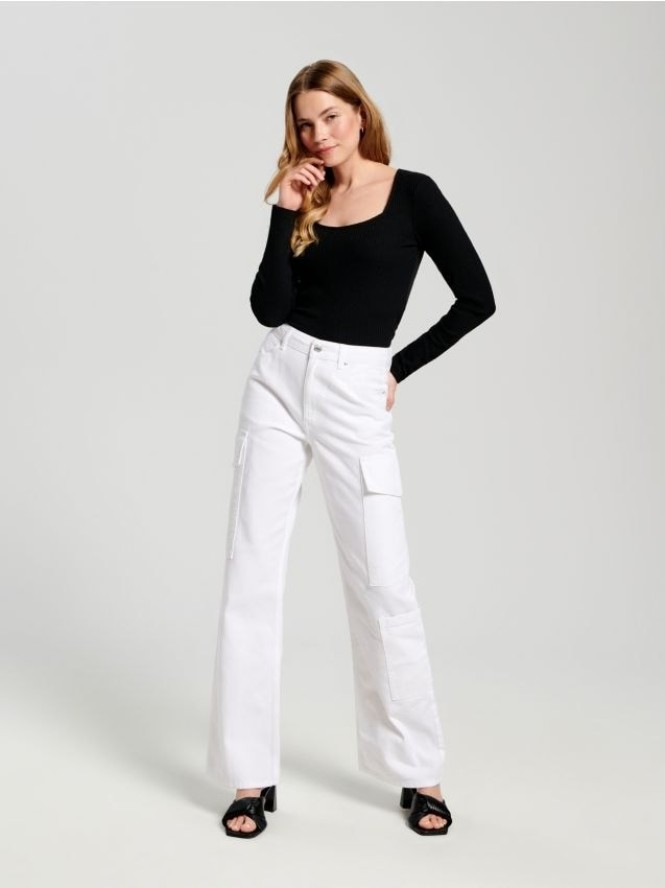 Jeansy wide leg high waist - biały