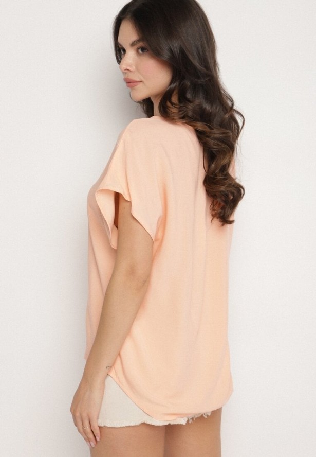 Pomarańczowa Wiskozowa Bluzka z Dekoltem w Serek Tilondia