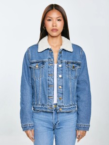 Kurtka damska jeansowa z kożuszkiem niebieska Aspen 485