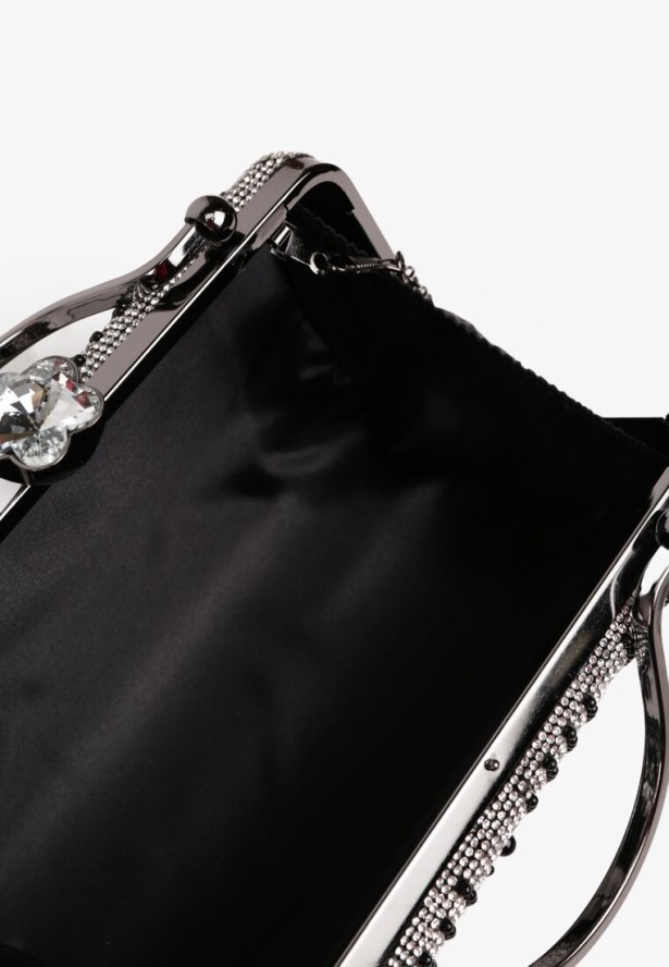 Czarna Torebka Typu Kopertówka z Cyrkoniami i Perełkami Fesaria