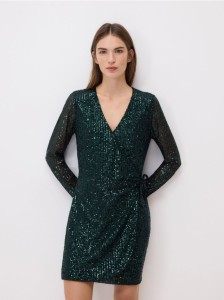 Cekinowa sukienka mini - zielony