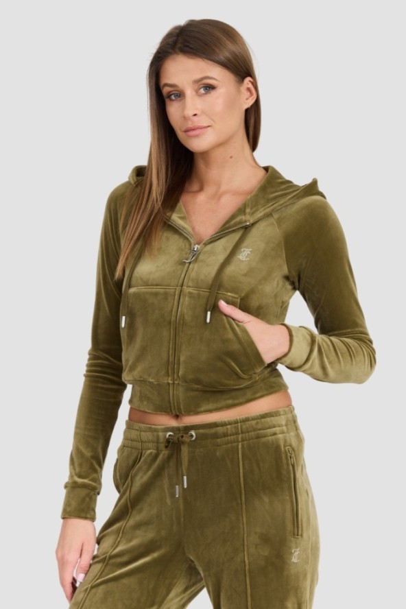 JUICY COUTURE Damska zielona bluza Madison Hoodie, Rozmiar S