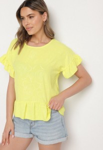 Żółta Bluzka o Kroju Oversize z Falbanami Livelle