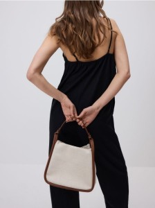 Żakardowa torebka bucket - brązowy