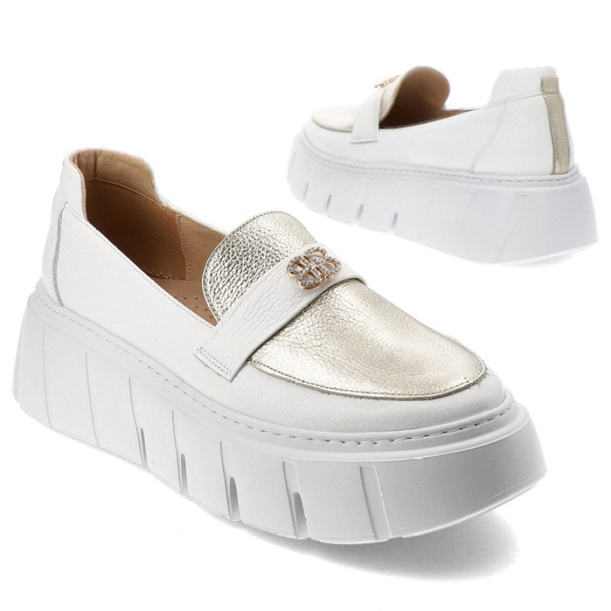 Białe Półbuty Armodo Wsuwane Mokasyny Damskie