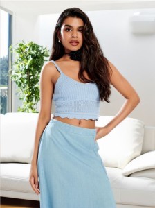 Spódnica midi z rozporkiem - niebieski