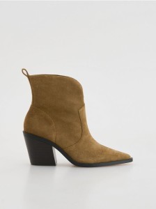 Zamszowe botki kowbojki - brązowy