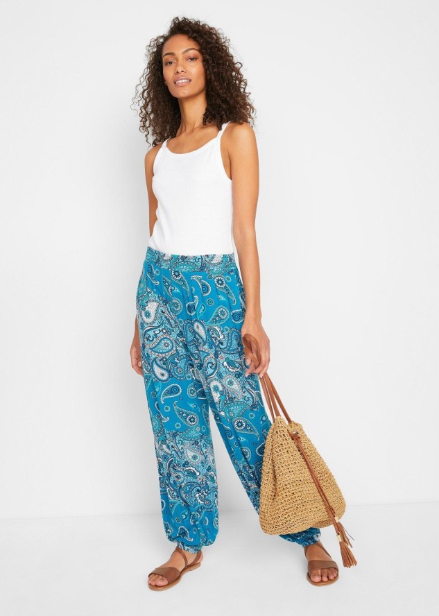 Dżersejowe spodnie haremki z lejącej mieszanki wiskozy